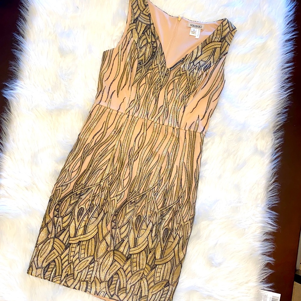 Nude, gold and black party dress